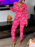 Women Plus Size Pants Printed Sexy Homewear Jumpsuit