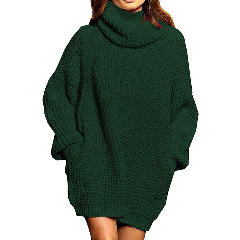 Sweater Dress Outfit With Tights 2 Pieces Set Autumn and Winter Fashion Long Sleeve Turtleneck Pocket Mid-Length Dress Sweater Women