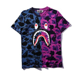 Shark Print T Shirt Stitching Summer Camouflage Short Sleeve T-shirt