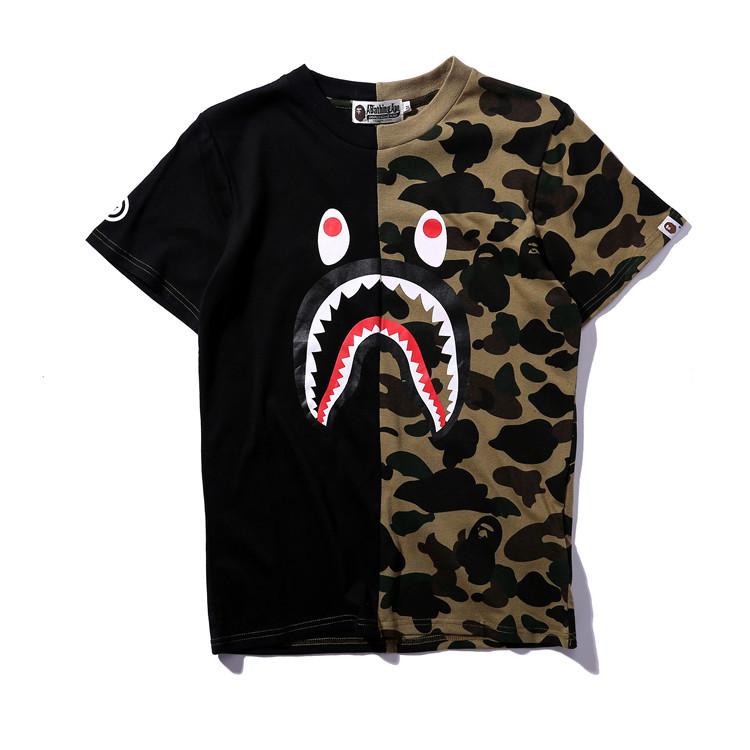 Shark Print T Shirt Stitching Summer Camouflage Short Sleeve T-shirt