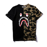 Shark Print T Shirt Stitching Summer Camouflage Short Sleeve T-shirt