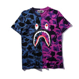 Shark Print T Shirt Stitching Summer Camouflage Short Sleeve T-shirt