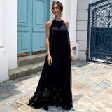 Bohemian Beach Dress Halter Solid Color Wide Hem Chiffon