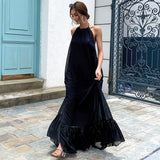 Bohemian Beach Dress Halter Solid Color Wide Hem Chiffon