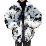Men Dalmatian Coat Cows Pattern Imitation Fur Men's plus Size Coat