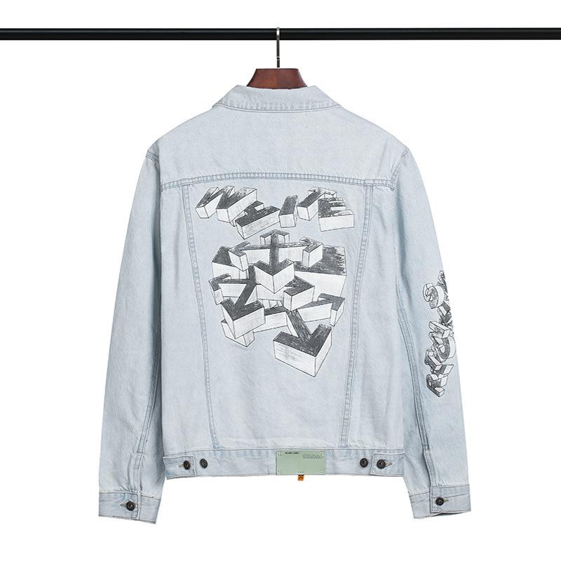 Arrow Denim Jacket Jean Coat Letter Arrow Washed Unisex Distressed Locomotive Denim Jacket Coat Owt