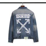 Arrow Denim Jacket Jean Coat Letter Arrow Washed Distressed Jacket Ow Unisex Denim Jacket Owt