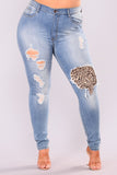 Women Plus Size Jeans Slim Fit Ripped Ankle-Tied Jeans