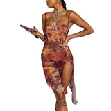 Music Festivals Rave Outfits Dress Autumn Winter Sexy Sheath Slim-Fit Printed Dress for Women