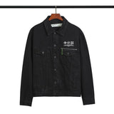 Arrow Denim Jacket Jean Coat Letters Washed Distressed Unisex Motorcycle Denim Jacket Owt