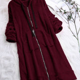 Women Plus Size Tops Long Sleeve Zipper Solid Color Cardigan Jacket