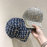 Vintage Check Baseball Cap Rhinestone Plaid