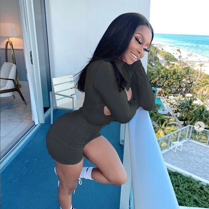 Women 'S Spring Clothing Sexy Cutout High Waist Lace-Up Hip Raise Skinny Sports Jumpsuit