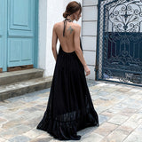 Bohemian Beach Dress Halter Solid Color Wide Hem Chiffon