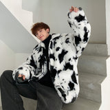 Men Dalmatian Coat Cows Pattern Imitation Fur Men's plus Size Coat