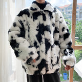 Men Dalmatian Coat Cows Pattern Imitation Fur Men's plus Size Coat