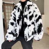 Men Dalmatian Coat Cows Pattern Imitation Fur Men's plus Size Coat