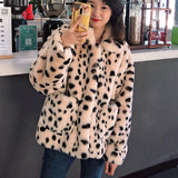 Women Dalmatian Coat Winter Loose Thick Lamb Wool Coat Leopard Print