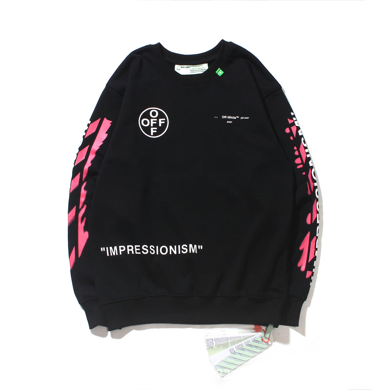 Off White Sweatshirts Long Sleeve round Neck Neck Sweater Autumn and Winter Graffiti round Neck Pullover for Men and Women