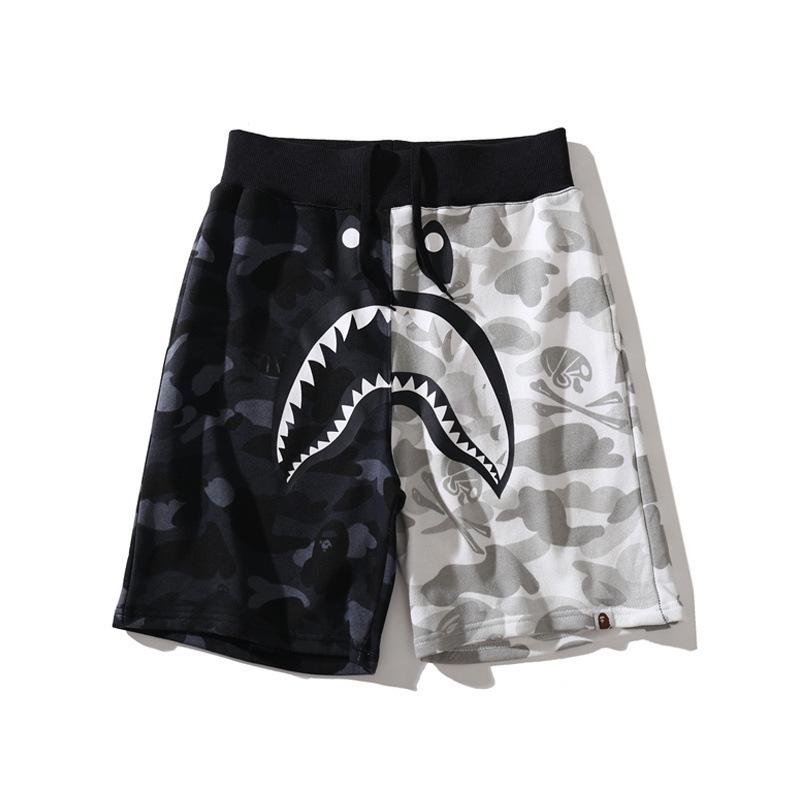 Shark Print Shorts Shark Shorts Men's and Women's Black and White Color Matching Pants Cropped Pants