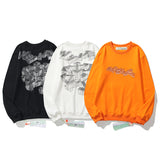 Off White Long Sleeve Round Neck Neck Sweatshirt Ow3d Three-Dimensional Model Terry Round Neck Loose Hip Hop Street Men's Sweater