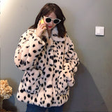 Women Dalmatian Coat Winter Loose Thick Lamb Wool Coat Leopard Print