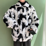 Men Dalmatian Coat Cows Pattern Imitation Fur Men's plus Size Coat
