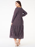 Women Plus Size Maxi Dresses Floral Print Long Sleeve Round Neck Long Loose Base Dress