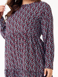 Women Plus Size Maxi Dresses Floral Print Long Sleeve Round Neck Long Loose Base Dress
