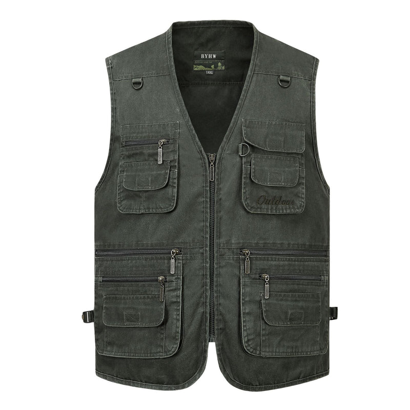 Men Utility Vest Work Zipper Tactical Work Vest Slim Pocket Jacket Spring and Autumn XL Outdoor Multi-Pocket Casual and Comfortable Men's Clothing
