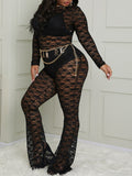 Women Plus Size Pants Lace Nightclub Sexy Flared Jumpsuit