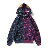 Shark Print Hoodie Autumn and Winter Men's Youth Blue Purple Contrast Color Hooded Sweatshirt