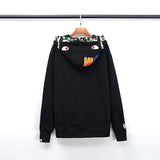 Shark Print Hoodie Fall/Winter Double Hood Camouflage Shark Head Zipper Fleece Padded Coat Sweatshirt