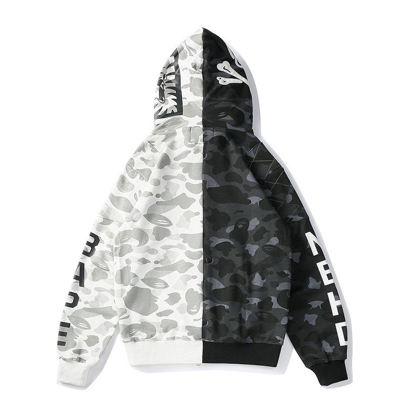 Shark Print Hoodie Black and White Stitched Camouflage Yin and Yang Skull Couples Coat Hoodie Sweater