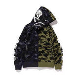 Shark Print Hoodie Stitched Camouflage Skull Men and Women Couple Hoodie Sweater