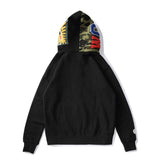 Shark Print Hoodie Autumn and Winter Men's Cotton Hooded Sweater Fleece Jacket