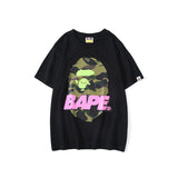 Shark Print T Shirt Summer Camouflage Letters Short Sleeve T-shirt