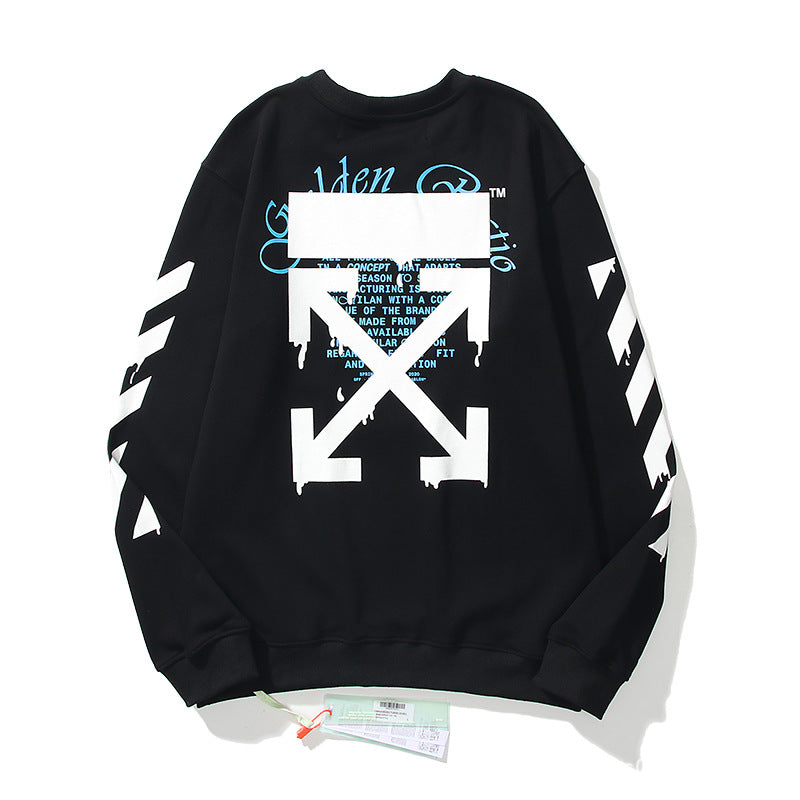 Off White Sweatshirts Long Sleeve round Neck Sweater Autumn Black White round Neck Large Scale Sweater
