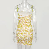 Women Summer Dresses  Mini Dress  Fashionable Printed Pleated Mesh Skirt Dress