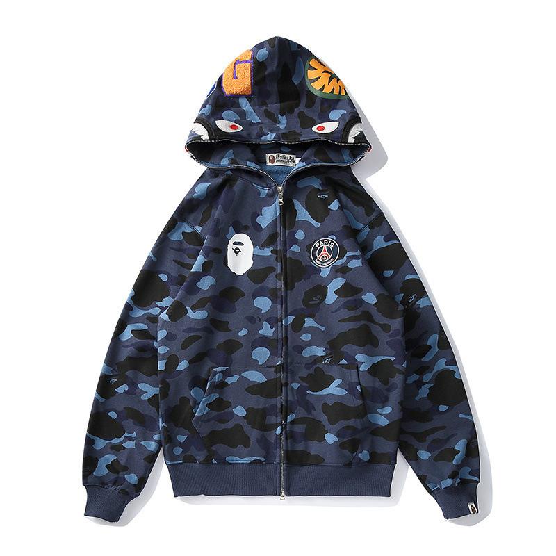 Shark Print Hoodie Autumn and Winter Men's Cotton Sweater Jacket