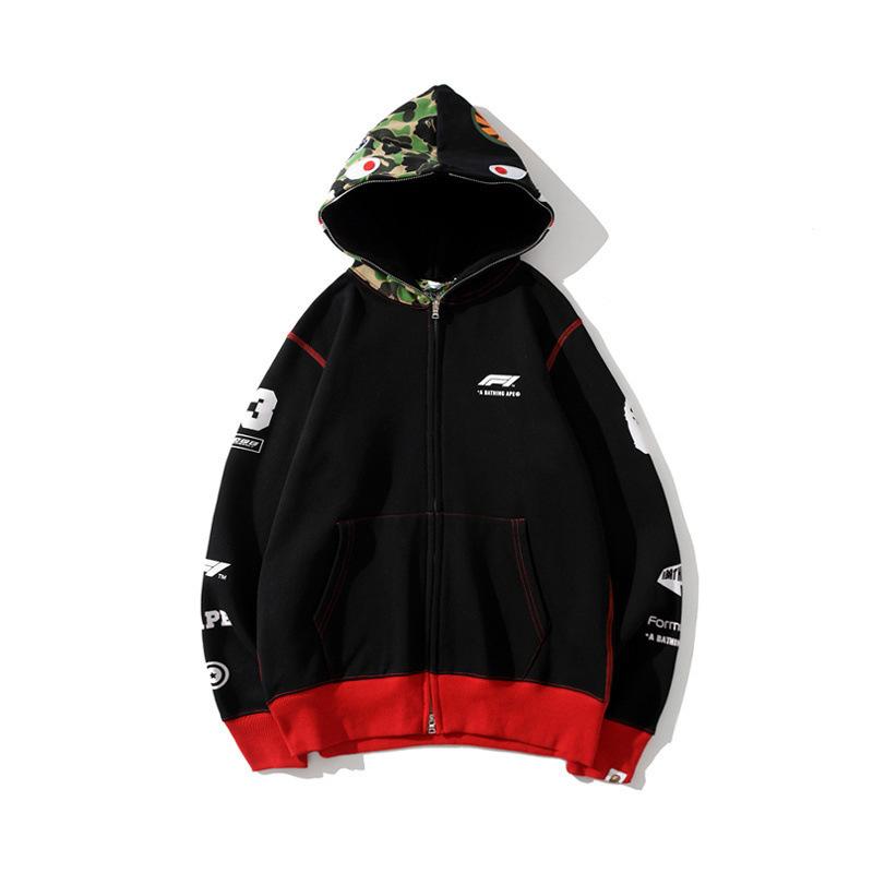 Shark Print Hoodie Camouflage Color Matching Men's and Women's Zipper Sweater Jacket