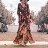 Beth Dutton Bohemian Winter Dress Maxi Dresses Vintage Printed Asymmetric Skirt Dress Maxi Dress