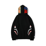 Shark Print Hoodie Hooded Cardigan Zipper Sweater Men's and Women's Pure Cotton