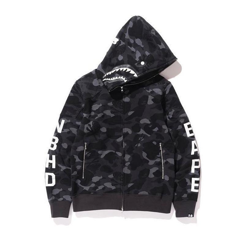 Shark Print Hoodie Autumn Men's Cotton Fashion Brand Shark Patchwork Sweater Zipper Jacket