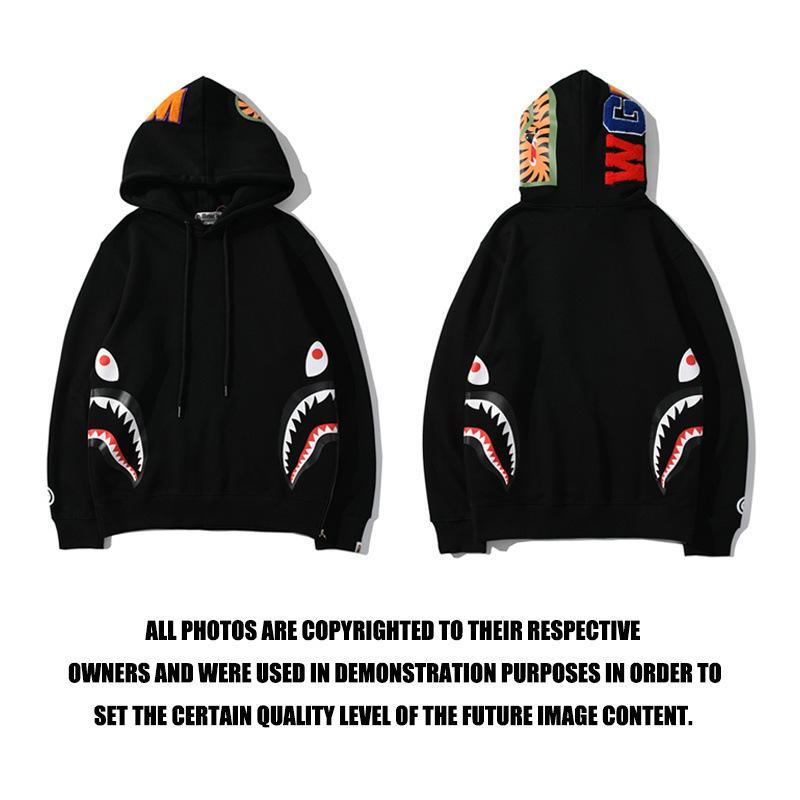 Shark Print Hoodie Hooded Cardigan Zipper Sweater Men's and Women's Pure Cotton