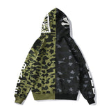 Shark Print Hoodie Stitched Camouflage Skull Men and Women Couple Hoodie Sweater