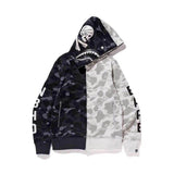 Shark Print Hoodie Black and White Stitched Camouflage Yin and Yang Skull Couples Coat Hoodie Sweater