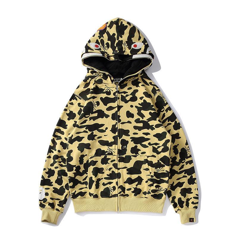 Shark Print Hoodie Men's Hip Hop Shark Head Camouflage Hooded Long Sleeve Cardigan Coat Outerwear