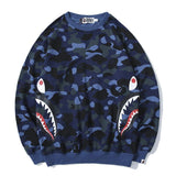 Shark Print Sweatshirts Fashion Brand Camouflage Shark Head Print Cotton Terry round Neck Sweater