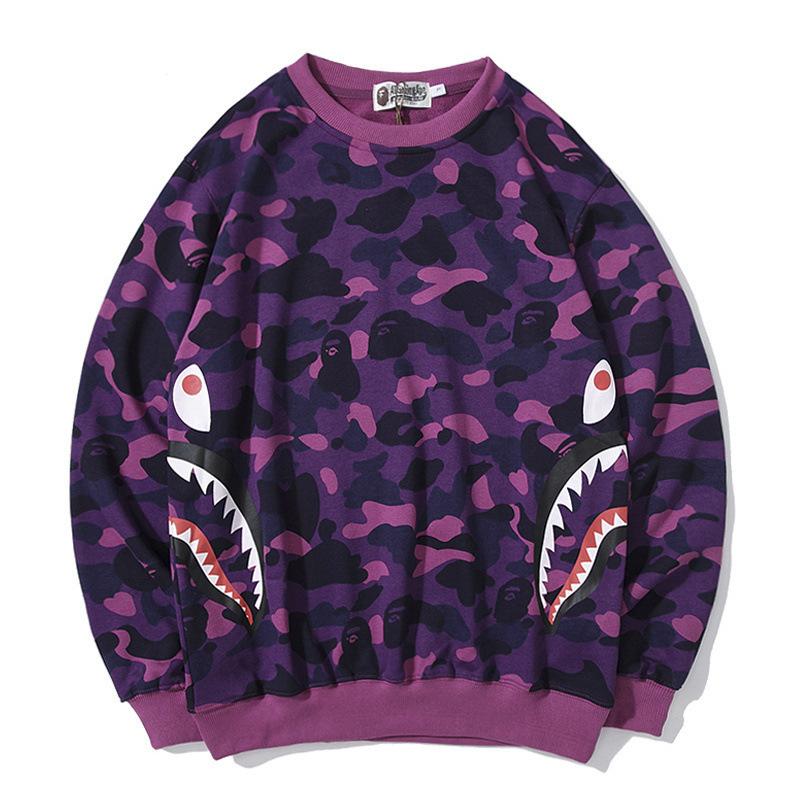 Shark Print Sweatshirts Fashion Brand Camouflage Shark Head Print Cotton Terry round Neck Sweater